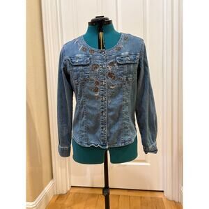 Women's Size M Out of the Blue by J. Jill Floral Embroidered Denim Jacket
